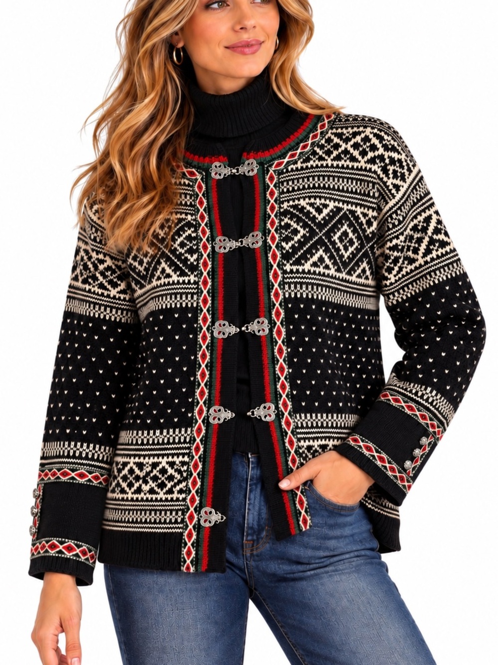 Dale of Norway Black Fair Isle Norwegian Wool Cardigan Sweater Size Medium
